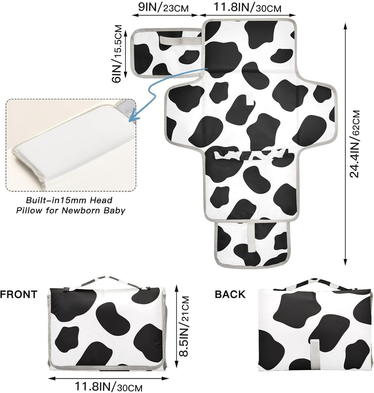 Portable Diaper Changing Pad Waterproof Foldable Travel Changing Mat with Built-in Pillow for Newborn Girls Boys Toddlers Moms Dads Parents Cherry Blossom - Colors A