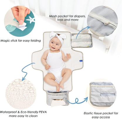 Portable Diaper Changing Pad Waterproof Foldable Travel Changing Mat with Built-in Pillow for Newborn Girls Boys Toddlers Moms Dads Parents Cherry Blossom - Colors A