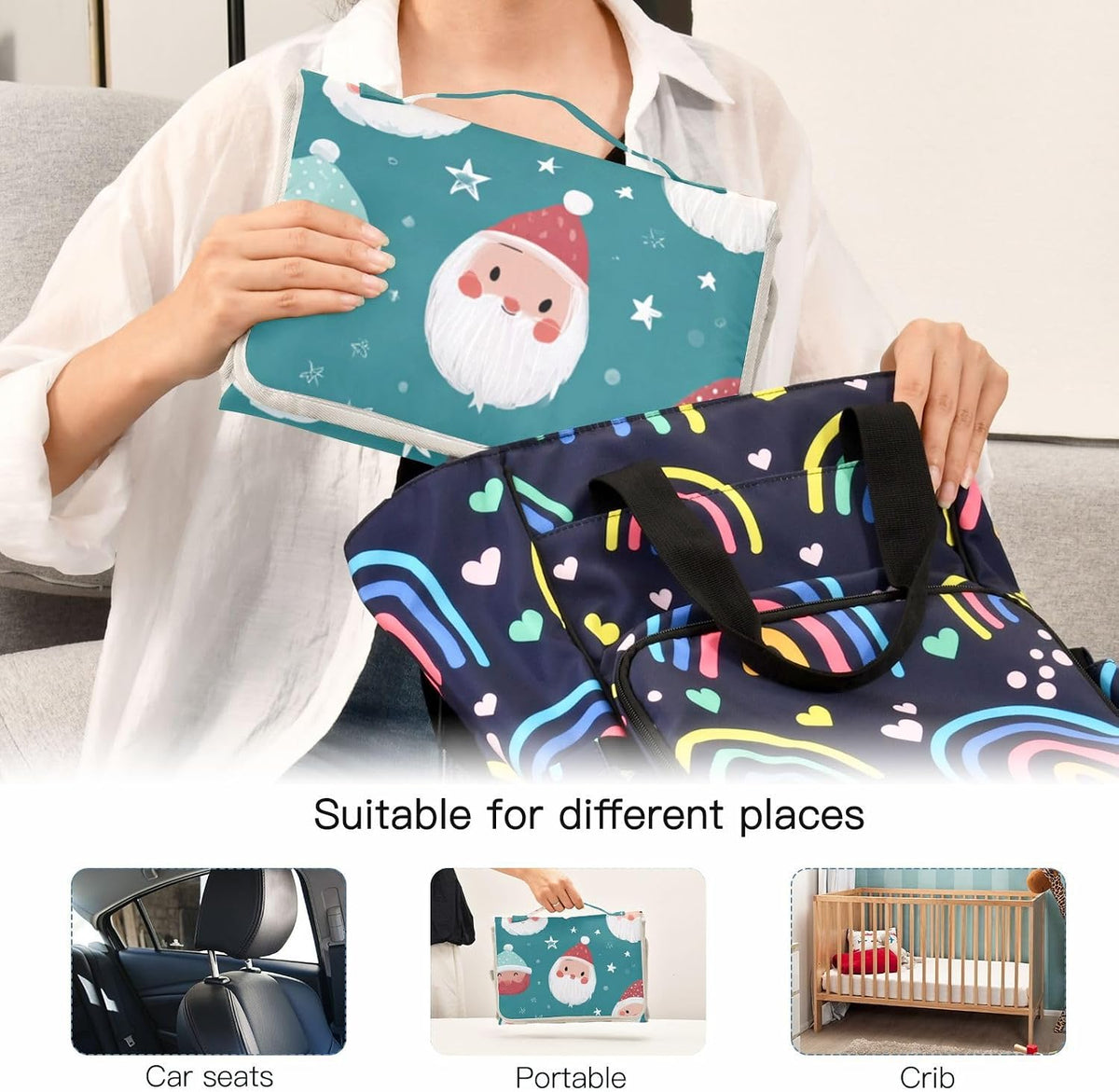 Portable Diaper Changing Pad Waterproof Foldable Travel Changing Mat with Built-in Pillow for Newborn Girls Boys Toddlers Moms Dads Parents Cherry Blossom - Colors A