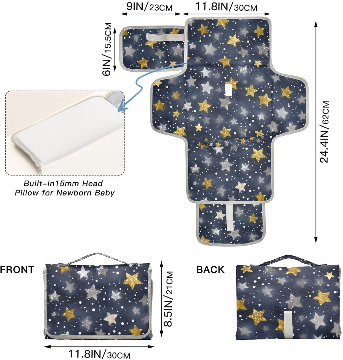Portable Diaper Changing Pad Waterproof Foldable Travel Changing Mat with Built-in Pillow for Newborn Girls Boys Toddlers Moms Dads Parents Cherry Blossom - Colors A