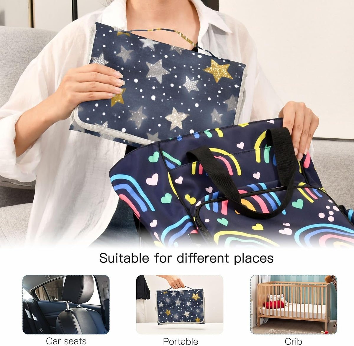 Portable Diaper Changing Pad Waterproof Foldable Travel Changing Mat with Built-in Pillow for Newborn Girls Boys Toddlers Moms Dads Parents Cherry Blossom - Colors A