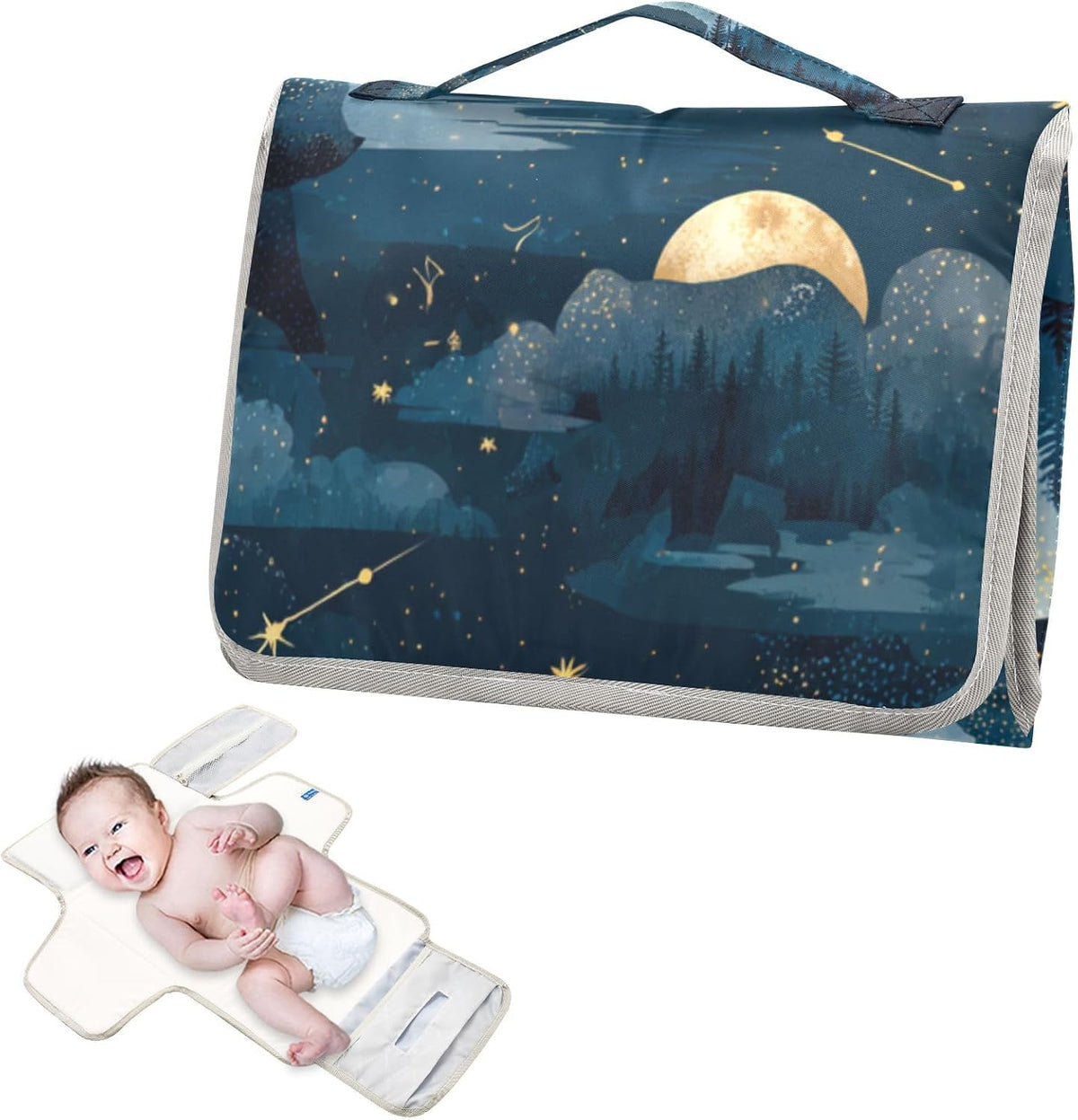 Portable Diaper Changing Pad Waterproof Foldable Travel Changing Mat with Built-in Pillow for Newborn Girls Boys Toddlers Moms Dads Parents Cherry Blossom - Colors A