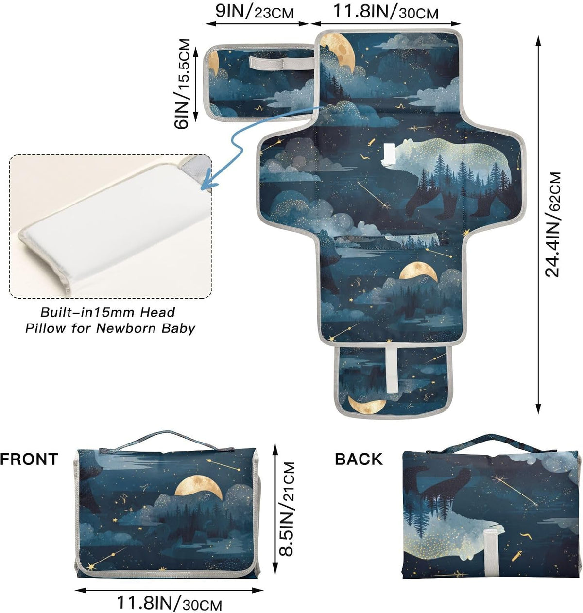 Portable Diaper Changing Pad Waterproof Foldable Travel Changing Mat with Built-in Pillow for Newborn Girls Boys Toddlers Moms Dads Parents Cherry Blossom - Colors A