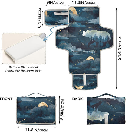Portable Diaper Changing Pad Waterproof Foldable Travel Changing Mat with Built-in Pillow for Newborn Girls Boys Toddlers Moms Dads Parents Cherry Blossom - Colors A
