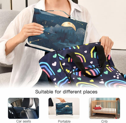 Portable Diaper Changing Pad Waterproof Foldable Travel Changing Mat with Built-in Pillow for Newborn Girls Boys Toddlers Moms Dads Parents Cherry Blossom - Colors A