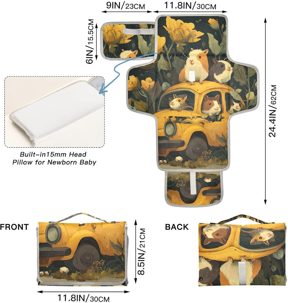 Portable Diaper Changing Pad Waterproof Foldable Travel Changing Mat with Built-in Pillow for Newborn Girls Boys Toddlers Moms Dads Parents Cherry Blossom - Colors A