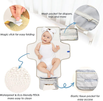 Portable Diaper Changing Pad Waterproof Foldable Travel Changing Mat with Built-in Pillow for Newborn Girls Boys Toddlers Moms Dads Parents Cherry Blossom - Colors A