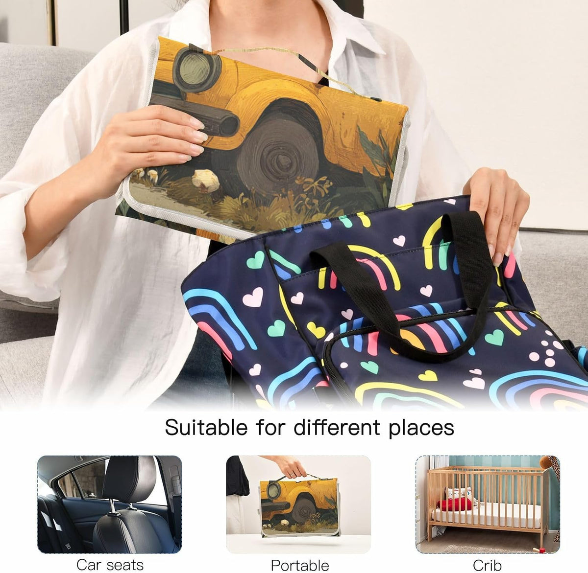 Portable Diaper Changing Pad Waterproof Foldable Travel Changing Mat with Built-in Pillow for Newborn Girls Boys Toddlers Moms Dads Parents Cherry Blossom - Colors A