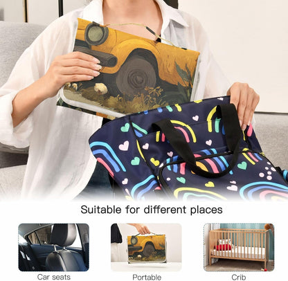 Portable Diaper Changing Pad Waterproof Foldable Travel Changing Mat with Built-in Pillow for Newborn Girls Boys Toddlers Moms Dads Parents Cherry Blossom - Colors A