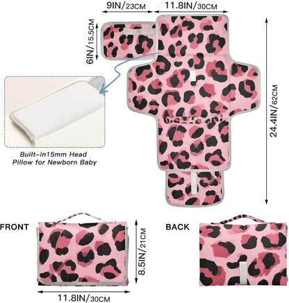 Portable Diaper Changing Pad Waterproof Foldable Travel Changing Mat with Built-in Pillow for Newborn Girls Boys Toddlers Moms Dads Parents Cherry Blossom - Colors A