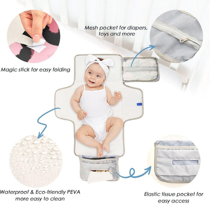 Portable Diaper Changing Pad Waterproof Foldable Travel Changing Mat with Built-in Pillow for Newborn Girls Boys Toddlers Moms Dads Parents Cherry Blossom - Colors A