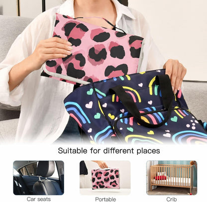 Portable Diaper Changing Pad Waterproof Foldable Travel Changing Mat with Built-in Pillow for Newborn Girls Boys Toddlers Moms Dads Parents Cherry Blossom - Colors A