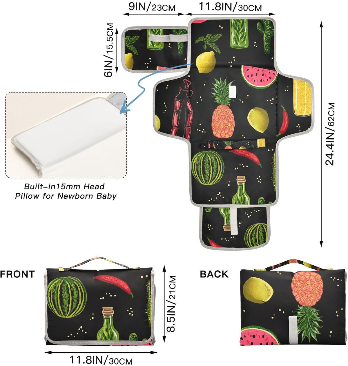 Portable Diaper Changing Pad Waterproof Foldable Travel Changing Mat with Built-in Pillow for Newborn Girls Boys Toddlers Moms Dads Parents Cherry Blossom - Colors A