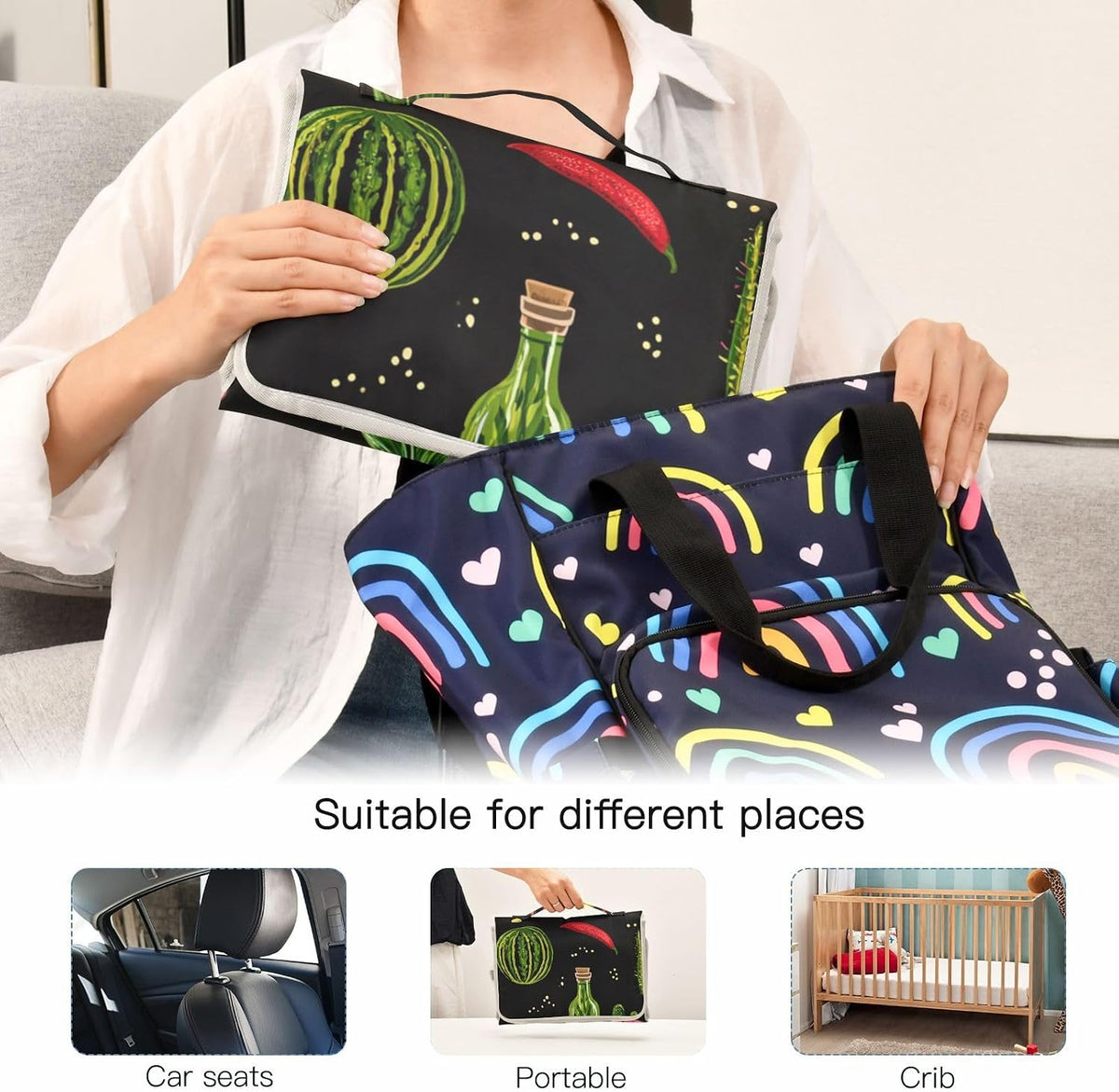 Portable Diaper Changing Pad Waterproof Foldable Travel Changing Mat with Built-in Pillow for Newborn Girls Boys Toddlers Moms Dads Parents Cherry Blossom - Colors A