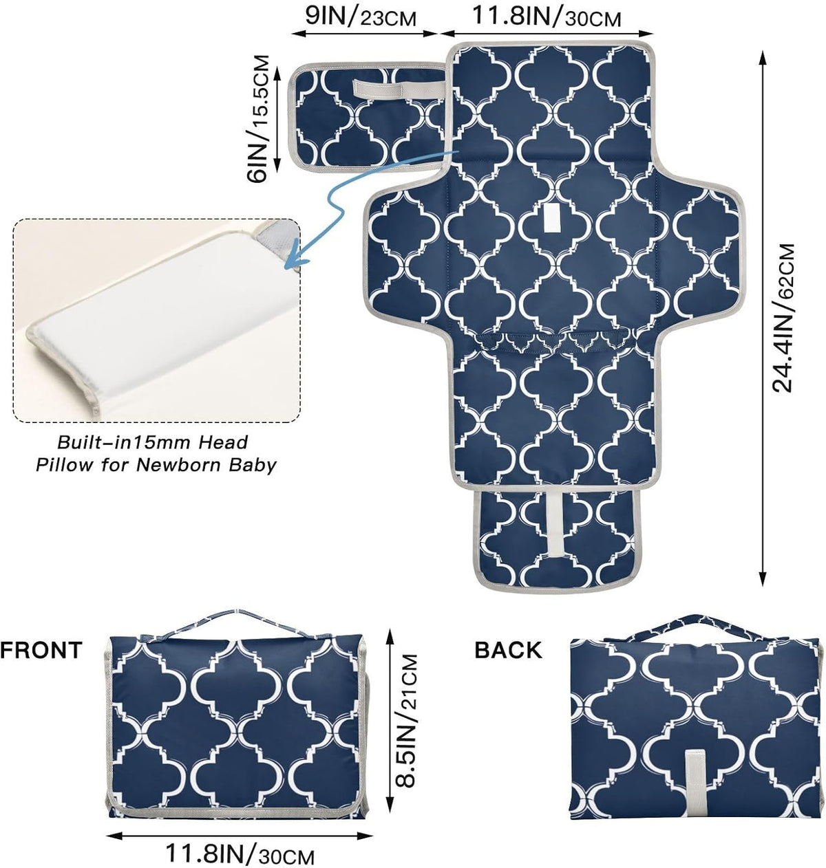 Portable Diaper Changing Pad Waterproof Foldable Travel Changing Mat with Built-in Pillow for Newborn Girls Boys Toddlers Moms Dads Parents Cherry Blossom - Colors A