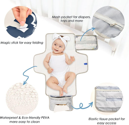 Portable Diaper Changing Pad Waterproof Foldable Travel Changing Mat with Built-in Pillow for Newborn Girls Boys Toddlers Moms Dads Parents Cherry Blossom - Colors A