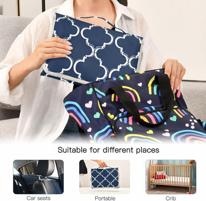 Portable Diaper Changing Pad Waterproof Foldable Travel Changing Mat with Built-in Pillow for Newborn Girls Boys Toddlers Moms Dads Parents Cherry Blossom - Colors A
