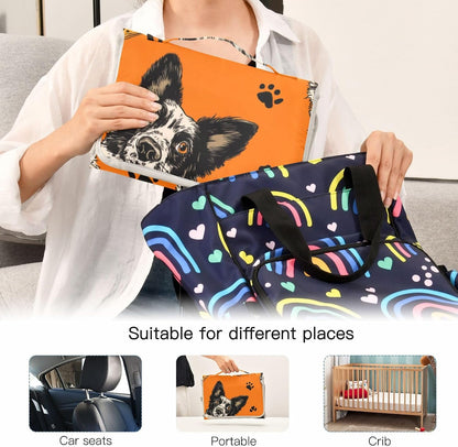 Portable Diaper Changing Pad Waterproof Foldable Travel Changing Mat with Built-in Pillow for Newborn Girls Boys Toddlers Moms Dads Parents Cherry Blossom - Colors A