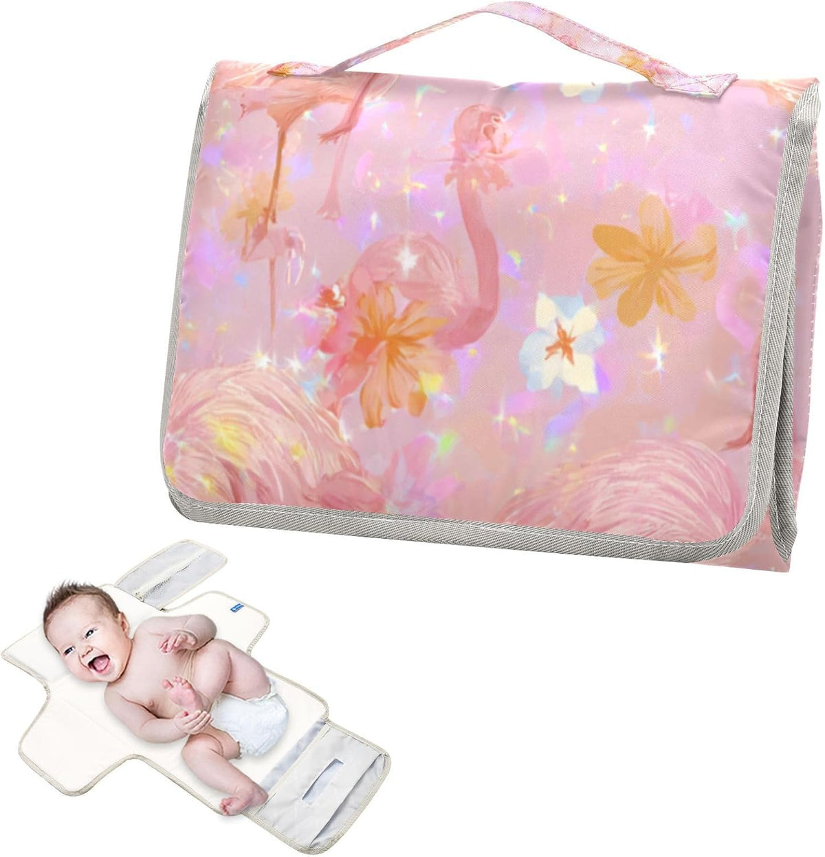 Portable Diaper Changing Pad Waterproof Foldable Travel Changing Mat with Built-in Pillow for Newborn Girls Boys Toddlers Moms Dads Parents Cherry Blossom - Colors A