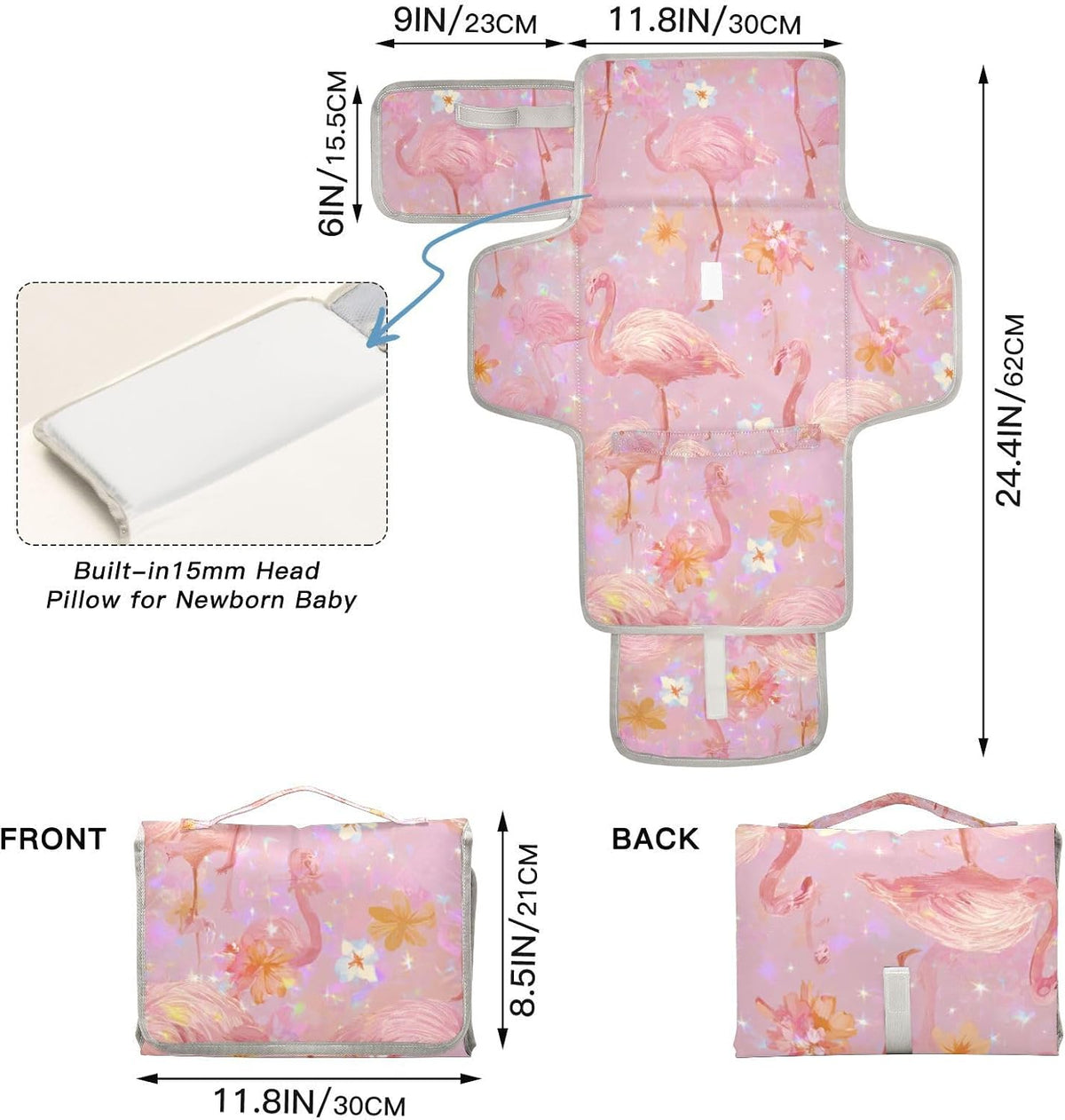 Portable Diaper Changing Pad Waterproof Foldable Travel Changing Mat with Built-in Pillow for Newborn Girls Boys Toddlers Moms Dads Parents Cherry Blossom - Colors A