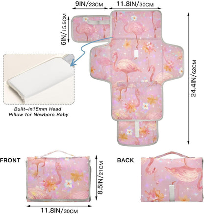 Portable Diaper Changing Pad Waterproof Foldable Travel Changing Mat with Built-in Pillow for Newborn Girls Boys Toddlers Moms Dads Parents Cherry Blossom - Colors A