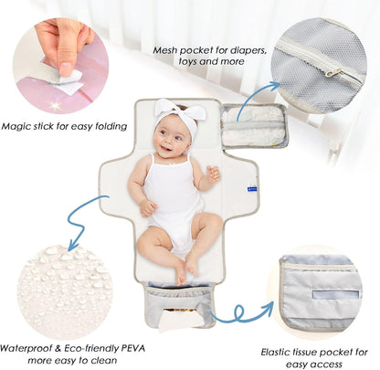 Portable Diaper Changing Pad Waterproof Foldable Travel Changing Mat with Built-in Pillow for Newborn Girls Boys Toddlers Moms Dads Parents Cherry Blossom - Colors A