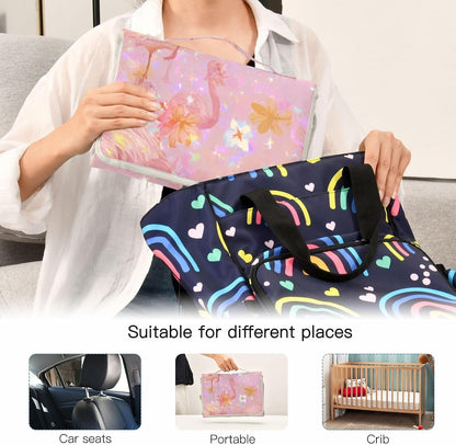 Portable Diaper Changing Pad Waterproof Foldable Travel Changing Mat with Built-in Pillow for Newborn Girls Boys Toddlers Moms Dads Parents Cherry Blossom - Colors A