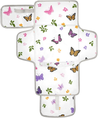 Portable Diaper Changing Pad Waterproof Foldable Travel Changing Mat with Built-in Pillow for Newborn Girls Boys Toddlers Moms Dads Parents Cherry Blossom - Colors A