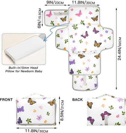 Portable Diaper Changing Pad Waterproof Foldable Travel Changing Mat with Built-in Pillow for Newborn Girls Boys Toddlers Moms Dads Parents Cherry Blossom - Colors A