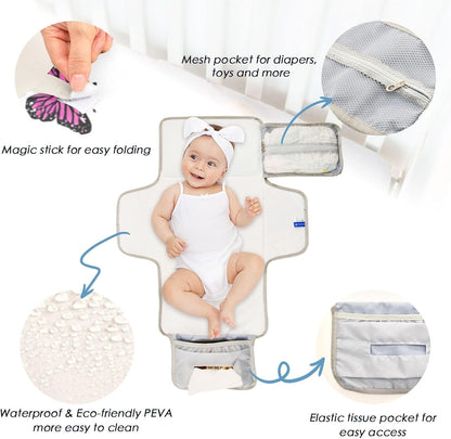 Portable Diaper Changing Pad Waterproof Foldable Travel Changing Mat with Built-in Pillow for Newborn Girls Boys Toddlers Moms Dads Parents Cherry Blossom - Colors A