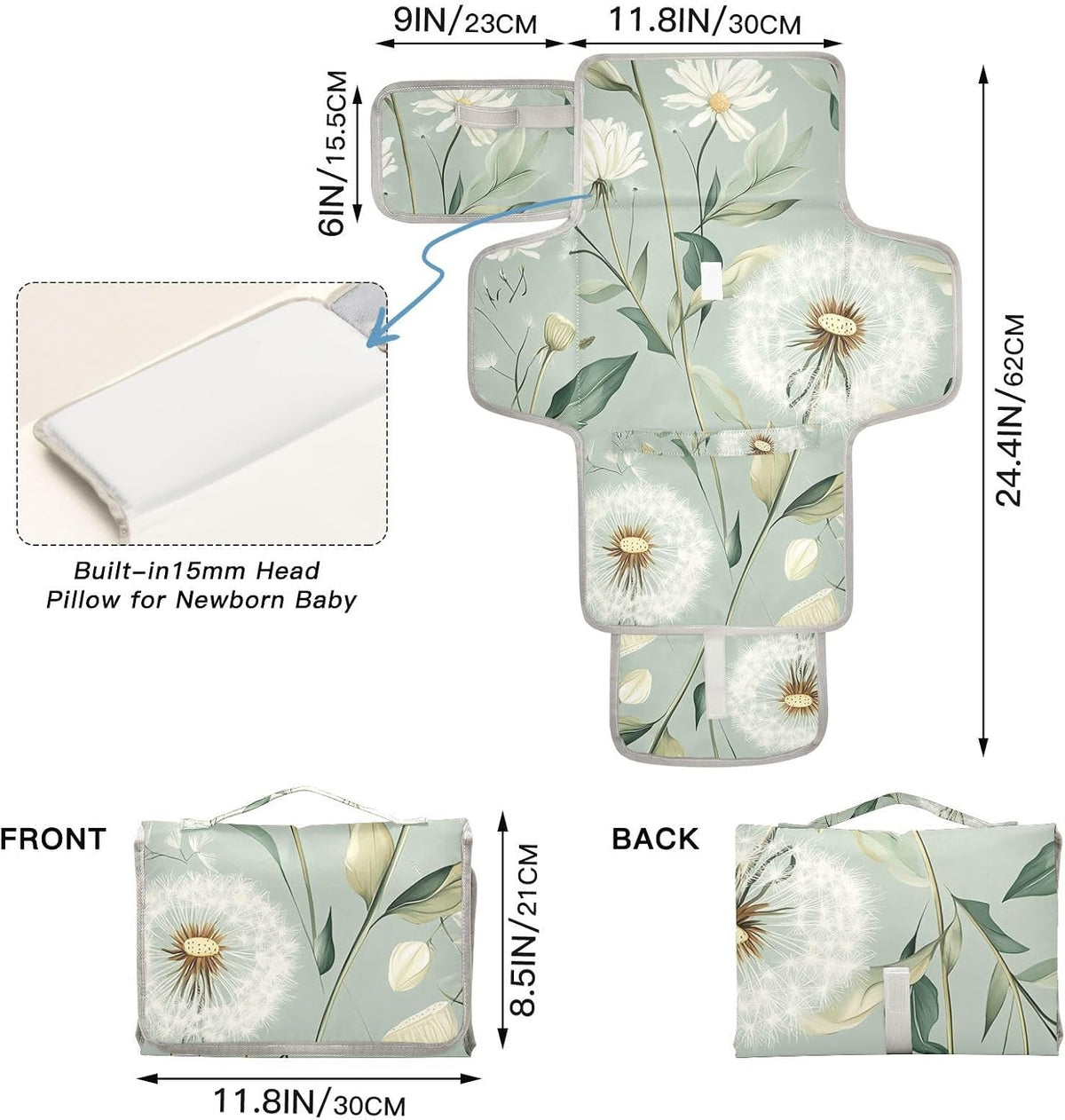 Portable Diaper Changing Pad Waterproof Foldable Travel Changing Mat with Built-in Pillow for Newborn Girls Boys Toddlers Moms Dads Parents Cherry Blossom - Colors A