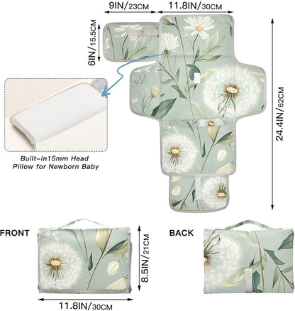Portable Diaper Changing Pad Waterproof Foldable Travel Changing Mat with Built-in Pillow for Newborn Girls Boys Toddlers Moms Dads Parents Cherry Blossom - Colors A
