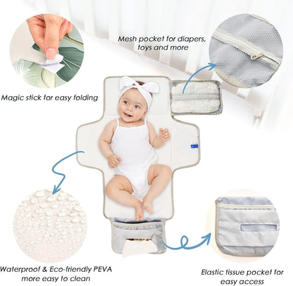 Portable Diaper Changing Pad Waterproof Foldable Travel Changing Mat with Built-in Pillow for Newborn Girls Boys Toddlers Moms Dads Parents Cherry Blossom - Colors A