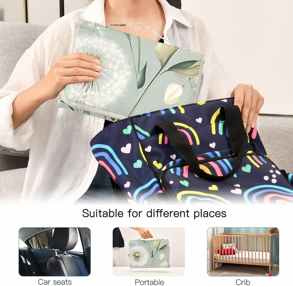Portable Diaper Changing Pad Waterproof Foldable Travel Changing Mat with Built-in Pillow for Newborn Girls Boys Toddlers Moms Dads Parents Cherry Blossom - Colors A
