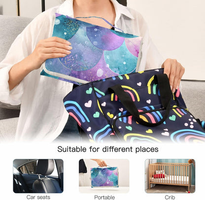 Portable Diaper Changing Pad Waterproof Foldable Travel Changing Mat with Built-in Pillow for Newborn Girls Boys Toddlers Moms Dads Parents Cherry Blossom - Colors A
