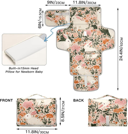 Portable Diaper Changing Pad Waterproof Foldable Travel Changing Mat with Built-in Pillow for Newborn Girls Boys Toddlers Moms Dads Parents Cherry Blossom - Colors A