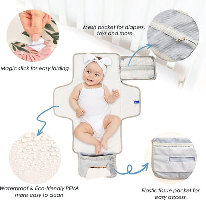 Portable Diaper Changing Pad Waterproof Foldable Travel Changing Mat with Built-in Pillow for Newborn Girls Boys Toddlers Moms Dads Parents Cherry Blossom - Colors A