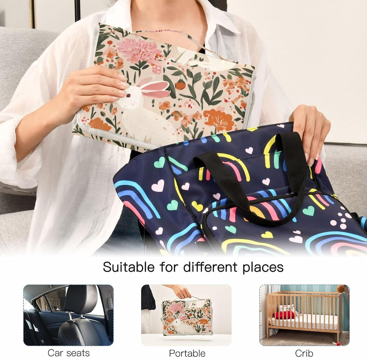 Portable Diaper Changing Pad Waterproof Foldable Travel Changing Mat with Built-in Pillow for Newborn Girls Boys Toddlers Moms Dads Parents Cherry Blossom - Colors A