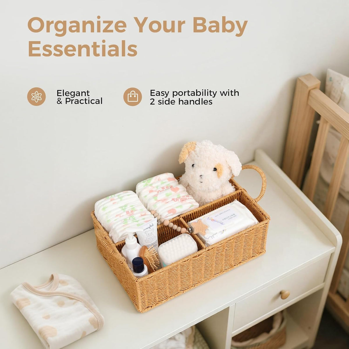 Rattan Diaper Caddy Organizer Changing Table Organizer