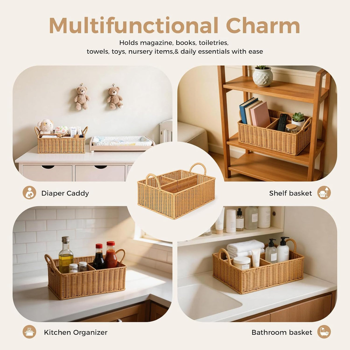 Rattan Diaper Caddy Organizer Changing Table Organizer