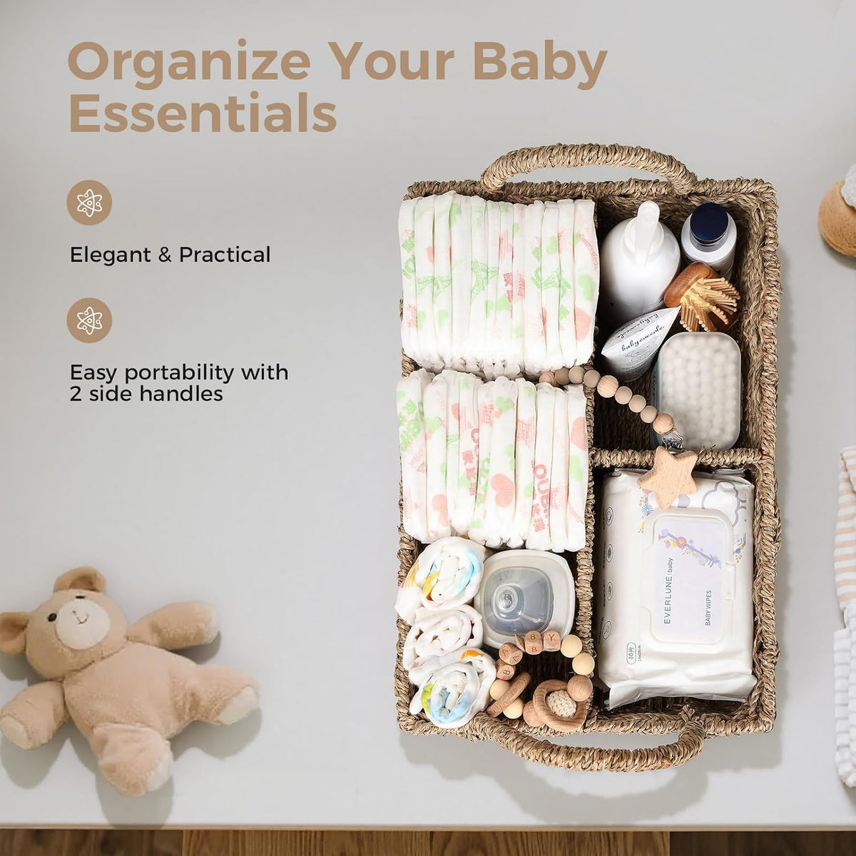 Rattan Diaper Caddy Organizer Changing Table Organizer