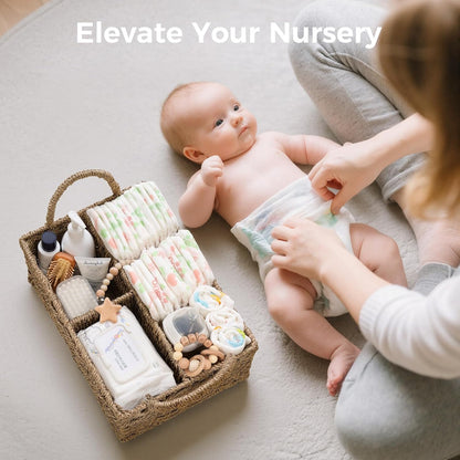 Rattan Diaper Caddy Organizer Changing Table Organizer