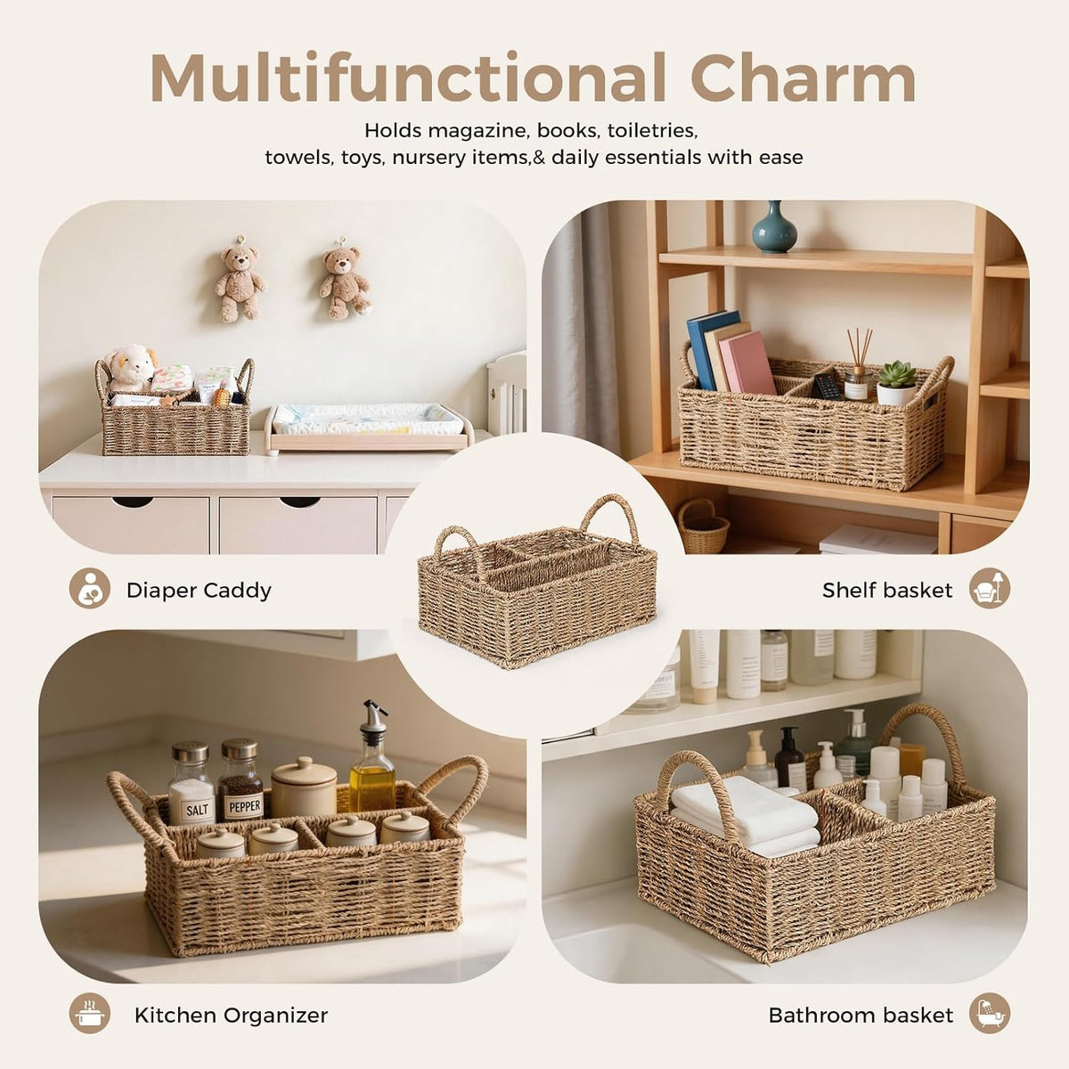 Rattan Diaper Caddy Organizer Changing Table Organizer