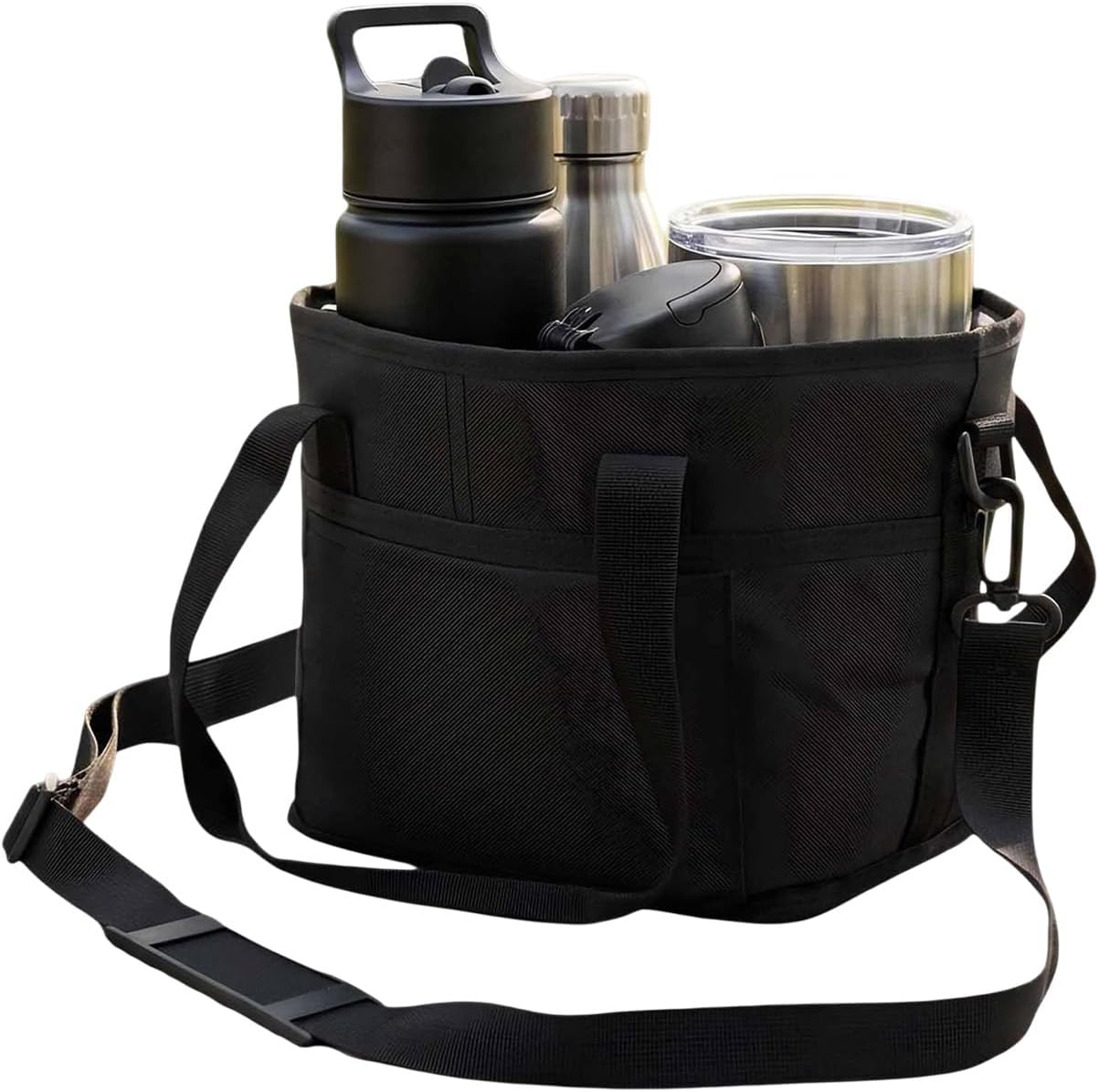 Family Size 4 Compartment Drink Carrier Bag Insulated Multiple Tumbler Holder Caddy with Adjustable Strap and Handle for Travel Sports Family Outings (Light Pink)
