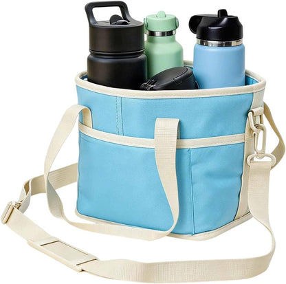 Family Size 4 Compartment Drink Carrier Bag Insulated Multiple Tumbler Holder Caddy with Adjustable Strap and Handle for Travel Sports Family Outings (Light Pink)