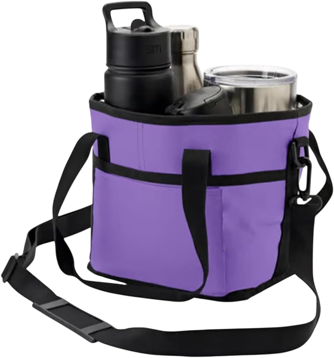 Family Size 4 Compartment Drink Carrier Bag Insulated Multiple Tumbler Holder Caddy with Adjustable Strap and Handle for Travel Sports Family Outings (Light Pink)