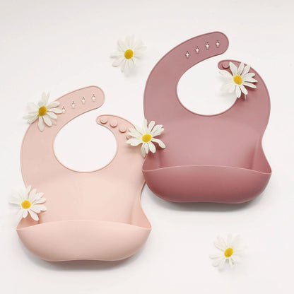 Silicone Bibs Set for Babies 2 Pack 6 M+ (Mauve/Baby Pink)