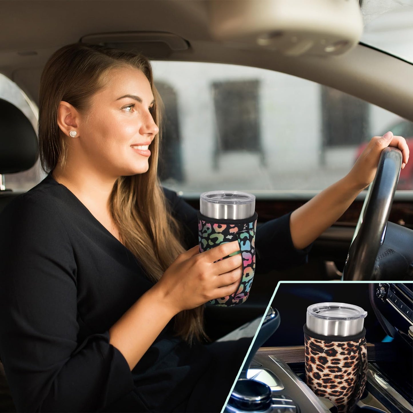 Cup Holder with Handle, 20oz-24oz Tumbler Cups, Tropical | Neoprene, Insulator Bottle Sleeve, Reusable Iced Coffee Sleeve For 30oz - 32oz Large Coffee Cups - Colors A