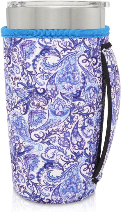 Cup Holder with Handle, 20oz-24oz Tumbler Cups, Tropical | Neoprene, Insulator Bottle Sleeve, Reusable Iced Coffee Sleeve For 30oz - 32oz Large Coffee Cups - Colors A
