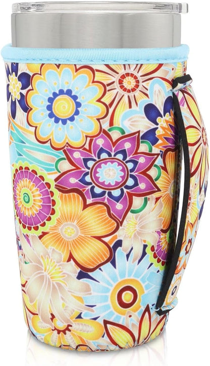 Cup Holder with Handle, 20oz-24oz Tumbler Cups, Tropical | Neoprene, Insulator Bottle Sleeve, Reusable Iced Coffee Sleeve For 30oz - 32oz Large Coffee Cups - Colors A